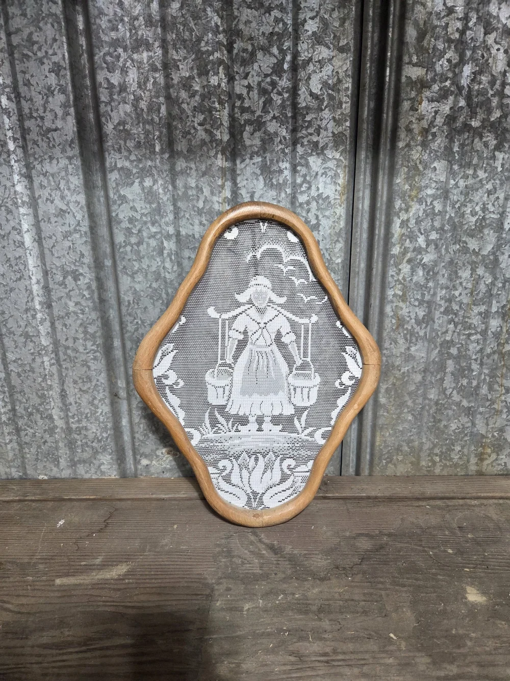 Vintage Wooden Framed Lace Wall Hanging - White Lace